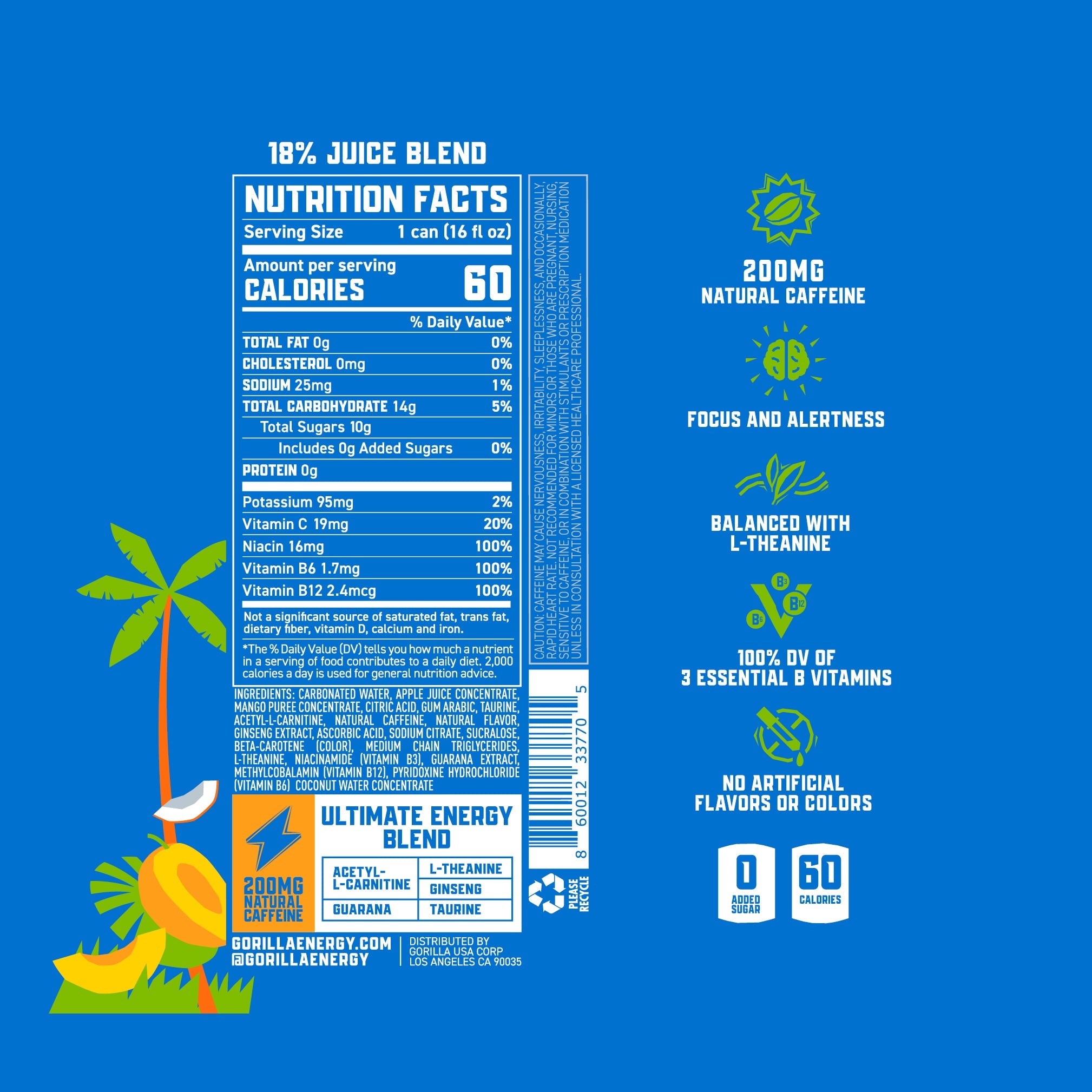 Gorilla Energy Drink, Mango Coconut